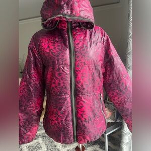 Zara Basics Pink Leopard Print Puffer Jacket